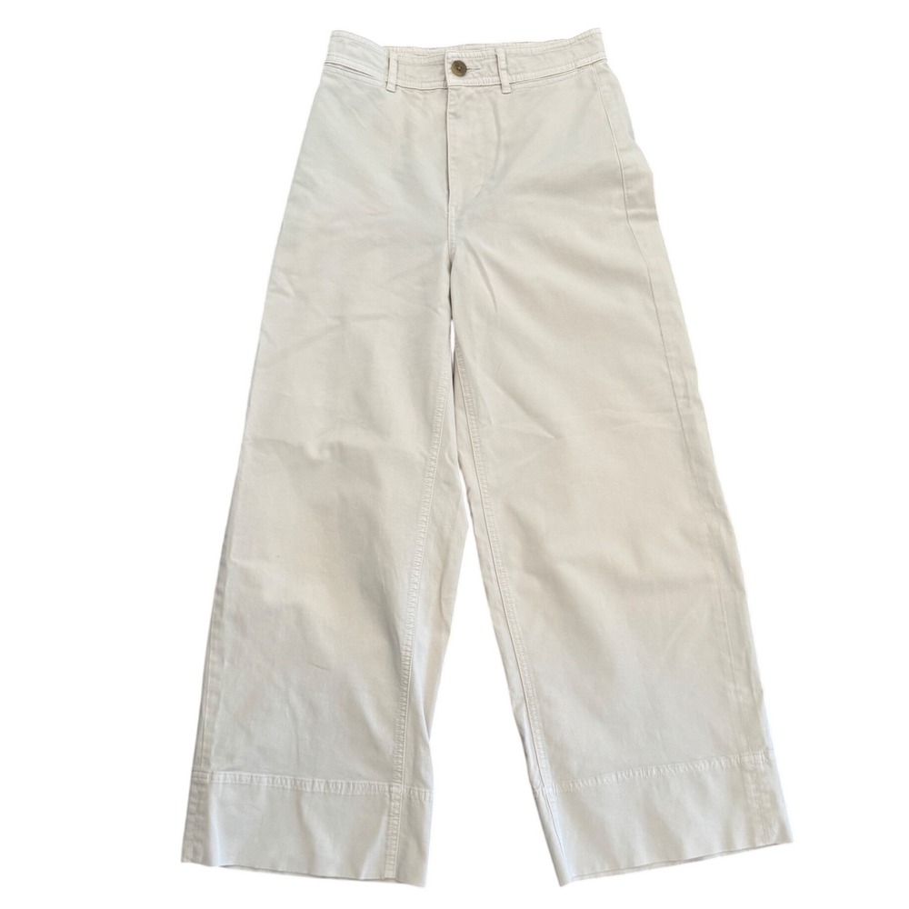 Everlane Wide Leg Crop Pants High Rise Beige Minimalist Khaki Size 0
